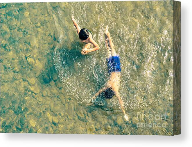 Play Canvas Print featuring the photograph Playful Children Swimming In Nam Song by View Apart