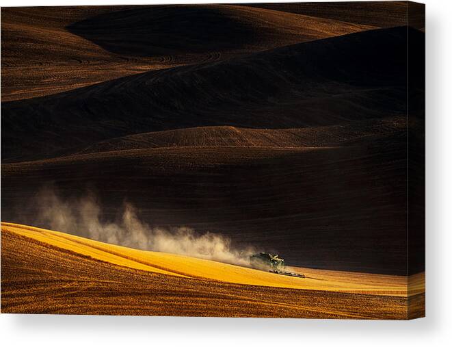 Palouse Canvas Print featuring the photograph Plowing On Rolling Hills by Jenny Chin