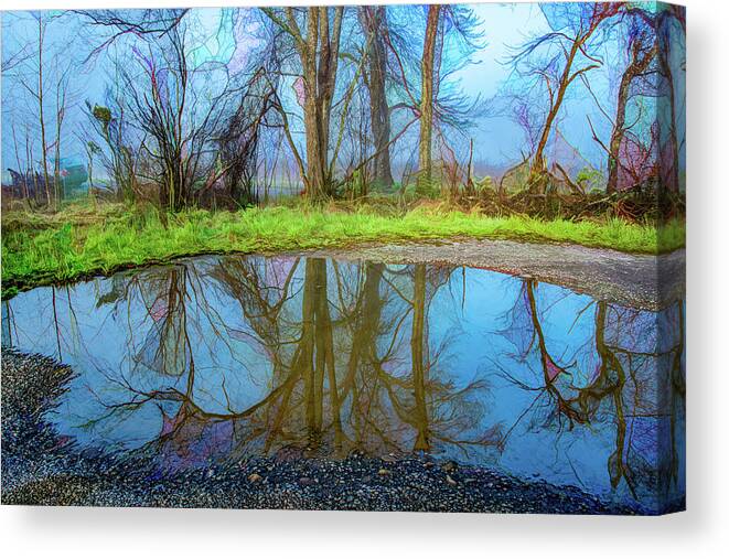 Great Smoky Mountains National Park Canvas Print featuring the photograph Pond Reflections, Digitally Enhanced by Marcy Wielfaert