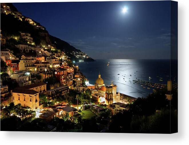 Tranquility Canvas Print featuring the photograph Positano By Night by Pierpaolo Paldino