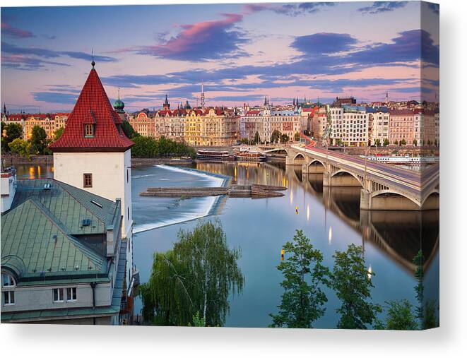 Landscape Canvas Print featuring the photograph Prague. Image Of Prague Riverside by Rudi1976