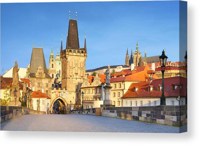 Travel Canvas Print featuring the photograph Prague Old Town, Charles Bridge, View by Jan Wlodarczyk
