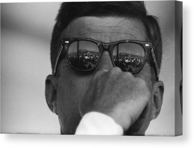 John F. Kennedy - Us President Canvas Print featuring the photograph President Kennedy At San Luis Dam by Michael Ochs Archives