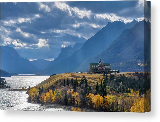 Waterton National Park Canvas Print featuring the photograph Prince of Wales Hotel in the International Peace Park by Tim Kathka