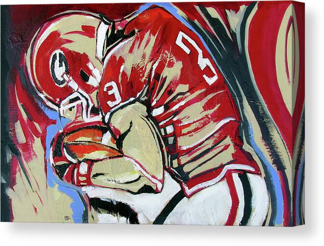 Uga Football Canvas Print featuring the painting Protect The Ball by John Gholson