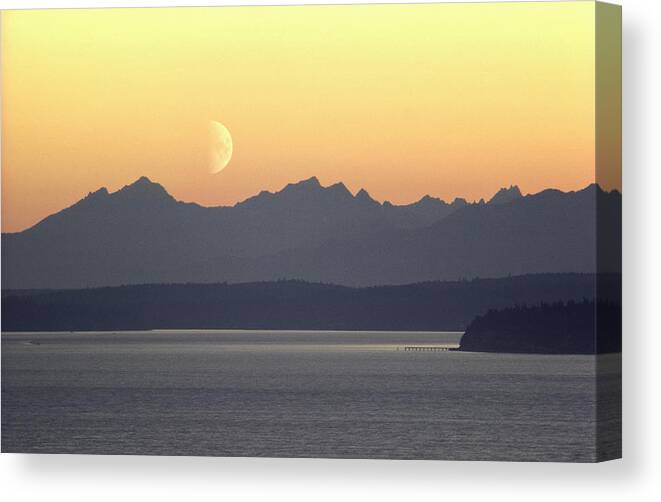 Scenics Canvas Print featuring the photograph Puget Sound Moonset - Washington by Bruce Heinemann