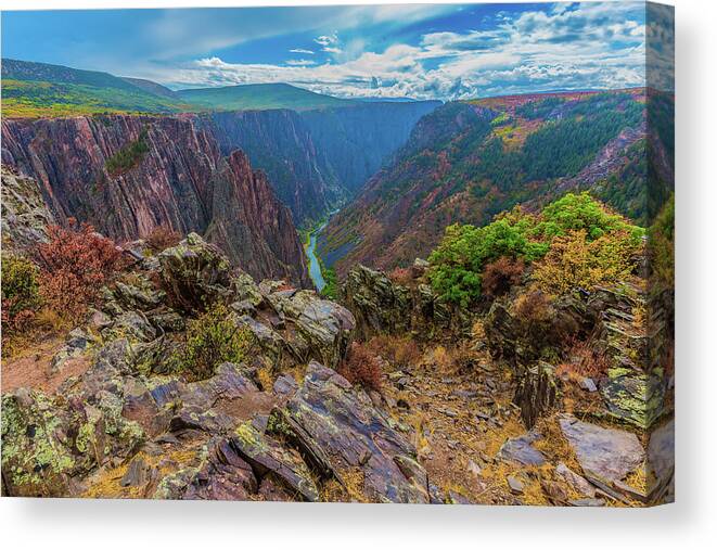 Black Canyon Of The Gunnison National Park Canvas Print featuring the photograph Pulpit Rock Overlook at Black Canyon of the Gunnison National Park by Tom Potter