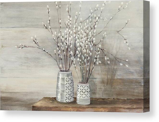 Bouquets Canvas Print featuring the painting Pussy Willow Still Life With Designs by Julia Purinton