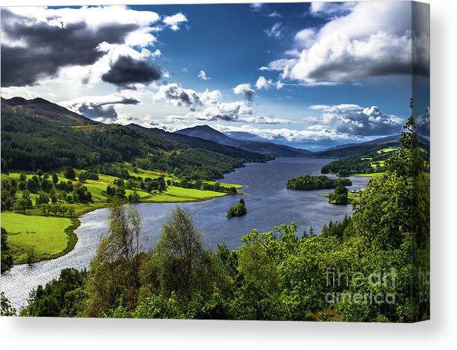Agriculture Canvas Print featuring the photograph Queen's View With Loch Tummel In Scotland by Andreas Berthold