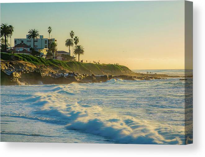 Waves Canvas Print featuring the photograph Raging Sunset Waters by Local Snaps Photography