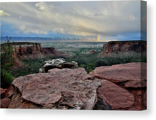 Colorado National Monument Canvas Print featuring the photograph Rainbow over Book Cliffs from Grand View Point by Ray Mathis