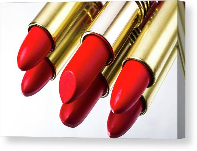 Cosmetics Canvas Print featuring the photograph Red Lipstick Reflection by Garry Gay