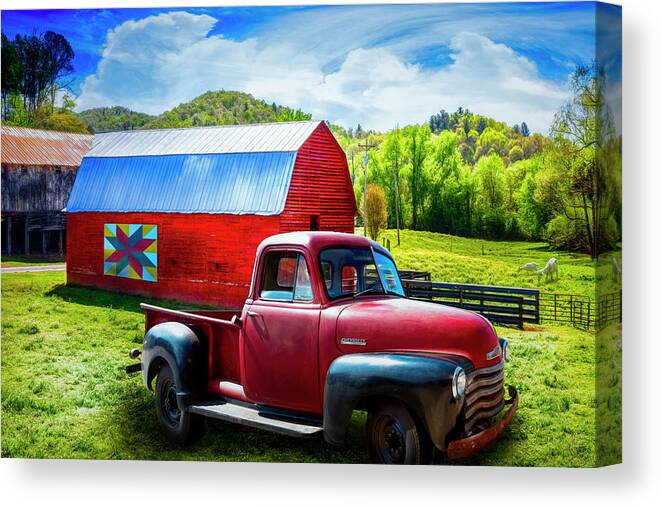 1947 Canvas Print featuring the photograph Red Truck at the Red Barn by Debra and Dave Vanderlaan