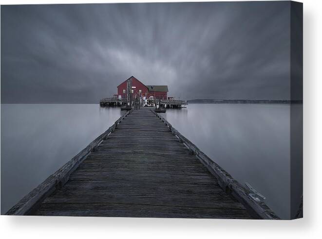 Red Wharf. Slow Shutter Canvas Print featuring the photograph Red Wharf by Larry Deng