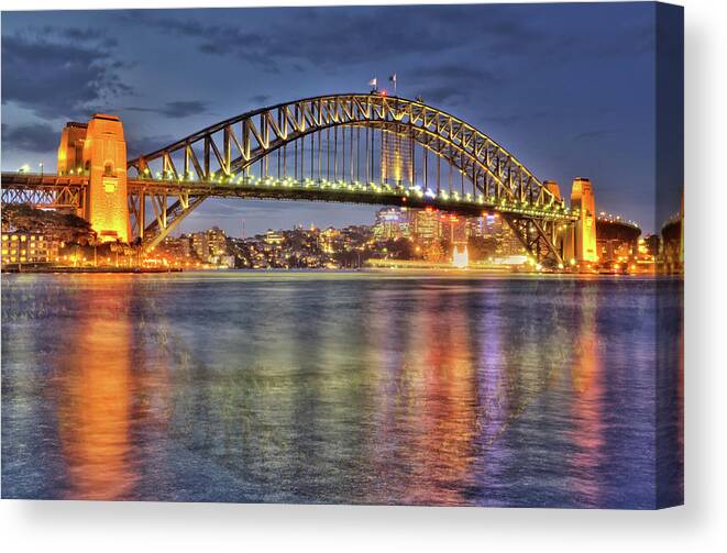 Scenics Canvas Print featuring the photograph Reflected Harbour Bridge by Roevin