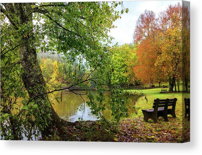 Appalachia Canvas Print featuring the photograph Reflecting at the Lake by Debra and Dave Vanderlaan
