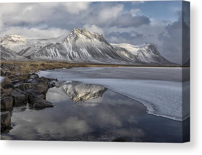 Iceland Canvas Print featuring the photograph Reflection At Snfellsnes Peninsula by Bragi Kort