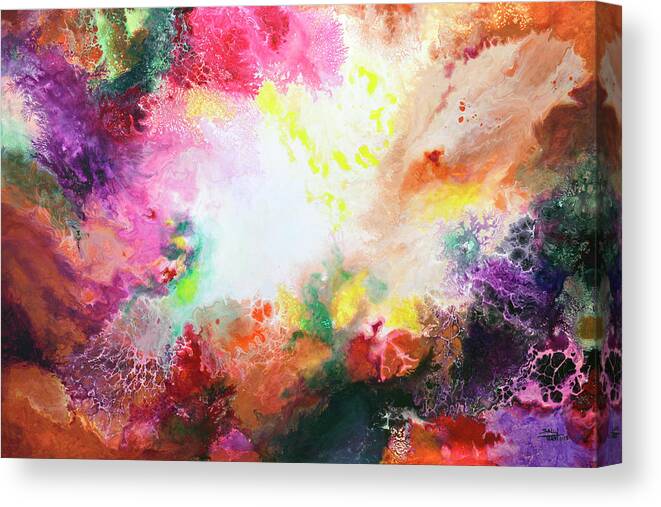 A Beautiful Image Like The Remnants Of A Supernova That Are Giving Birth To A New Star System. My Original Painting Has Been Sold Canvas Print featuring the painting Remnants and Rebirth by Sally Trace