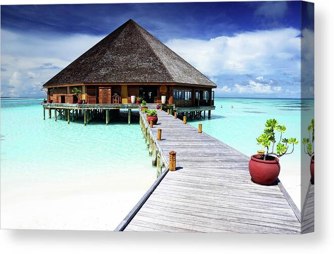 Beach Hut Canvas Print featuring the photograph Restaurant On The Maldives by Alxpin
