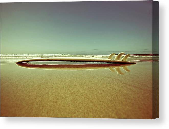 Port Lincoln Canvas Print featuring the photograph Retro Surf Board On The Beach by John White Photos