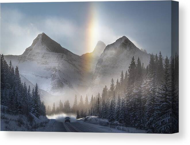 Mountains Canvas Print featuring the photograph Riding Under Frozen Rainbow by James S. Chia