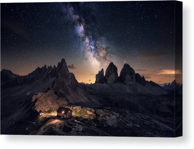 Night Canvas Print featuring the photograph Rising Over Tre Cime by Carlos F. Turienzo