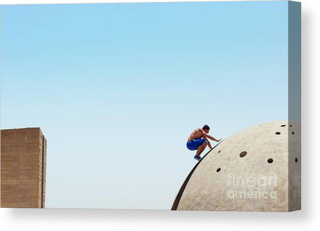 Beam Canvas Print featuring the photograph Risky Man On The Edge by Mooshny