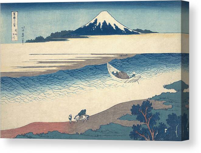 People Canvas Print featuring the photograph River And Mt. Fuji By Hokusai by Graphicaartis