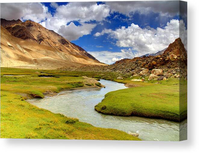 Scenics Canvas Print featuring the photograph River At Ladakh by Photograph By Arunsundar