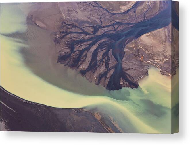 Viewpoint Canvas Print featuring the photograph River Estuary, Glacial Melt, Hvammur by Peter Adams