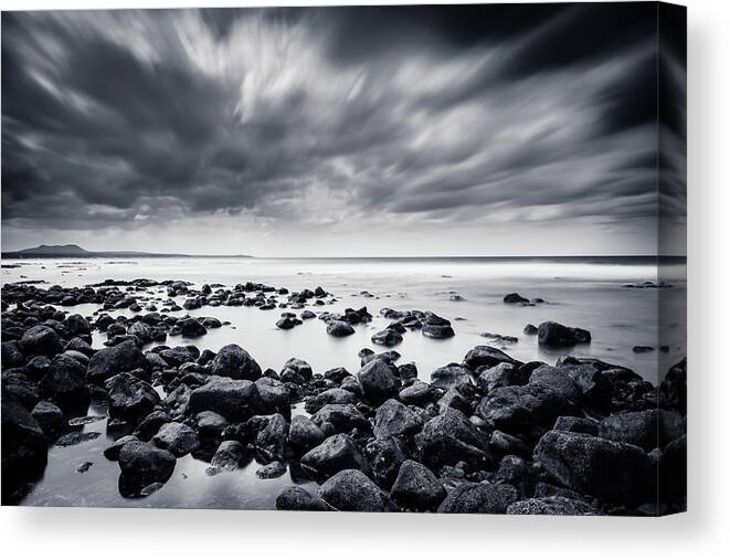 Seascape Canvas Print featuring the photograph Rocks And Sea In Black & White, Canary by Zodebala