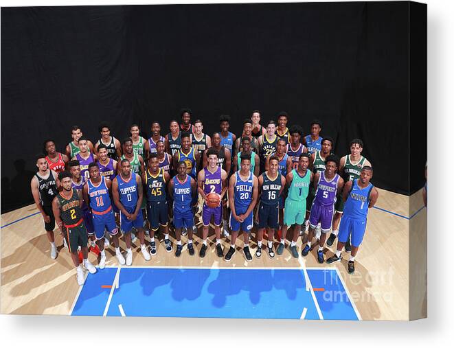 The 2017 Nba Rookie Class Canvas Print featuring the photograph Rookie Photo Shoot 2017 by Joe Murphy