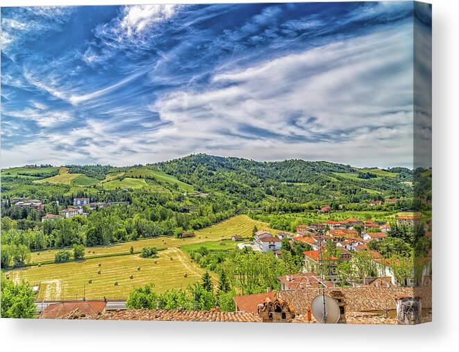 Italy Canvas Print featuring the photograph round hay bales in the Italian countryside by Vivida Photo PC