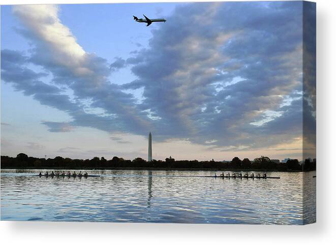 People Canvas Print featuring the photograph Rowiing And Washingotn Monument by The Washington Post
