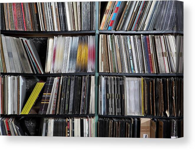 Berlin Canvas Print featuring the photograph Rows Of Records On Shelves by Halfdark