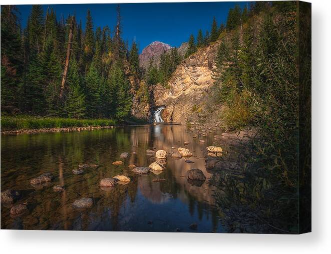  Canvas Print featuring the photograph Running Eagle Falls, Glacier National Park by Yy Db