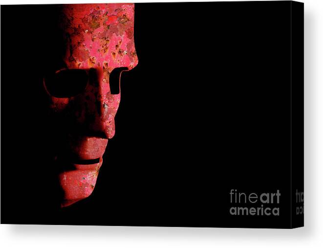 Mask Canvas Print featuring the photograph Rusty robotic face old technology by Simon Bratt