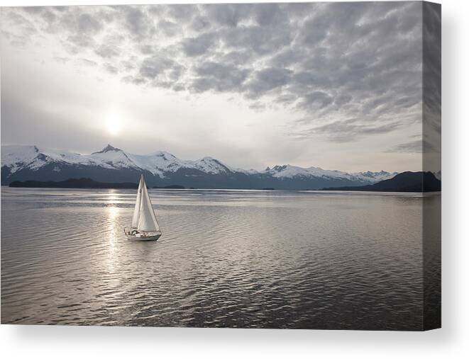 Sailboat Canvas Print featuring the photograph Sailing At Sunset, Alaska ?09 by Monte Nagler