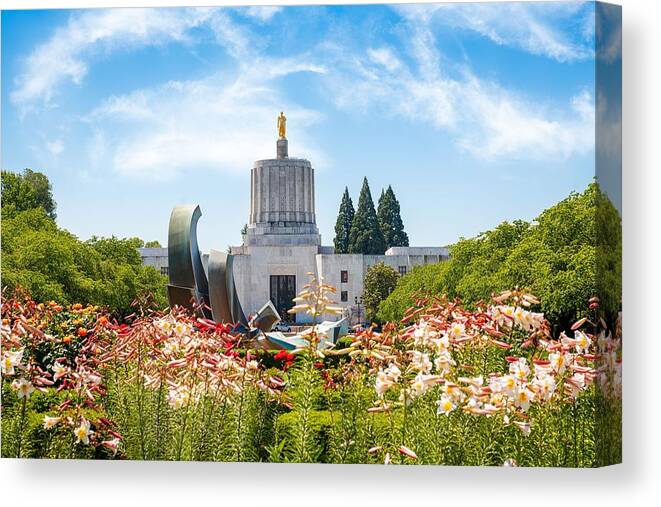 Landscape Canvas Print featuring the photograph Salem, Oregon, Usa At The State Capitol by Sean Pavone