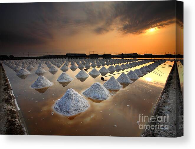 Pile Canvas Print featuring the photograph Salt Fields Phetchaburi Thailand by Isarescheewin