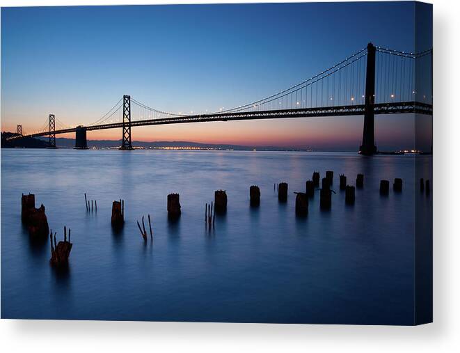 Tranquility Canvas Print featuring the photograph San Francisco Bay Bridge At Blue Hour by Tim Mcmanus - Www.noevalleyphoto.com