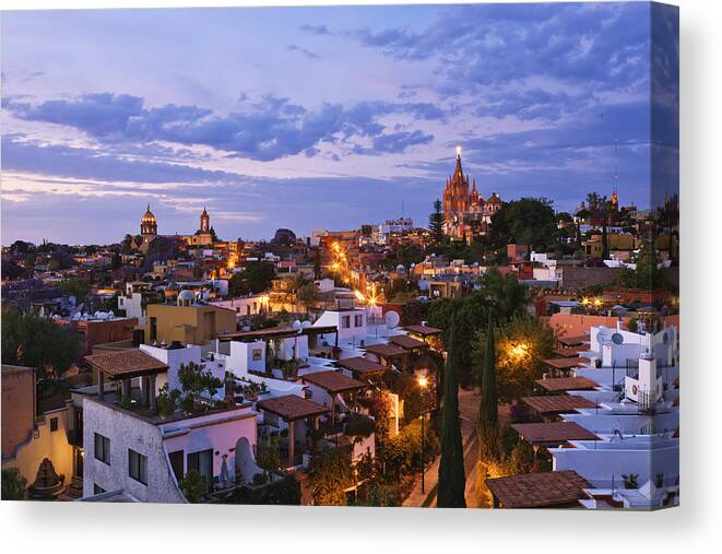Latin America Canvas Print featuring the photograph San Miguel De Allende At Dusk by Jeremy Woodhouse