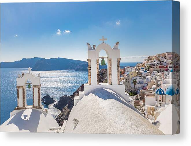 Landscape Canvas Print featuring the photograph Santorini, Greece. Picturesque Sea View by Levente Bodo
