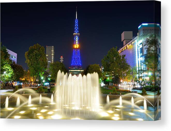 Cityscape Canvas Print featuring the photograph Sapporo, Japan At Odori Park by Sean Pavone