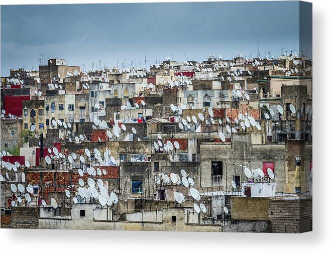 Outdoors Canvas Print featuring the photograph Satellite Receivers Of Fes by Peter Vruggink