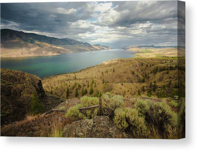 Tranquility Canvas Print featuring the photograph Scattered Clouds Over Kamloops Lake And by Joel Koop / Design Pics