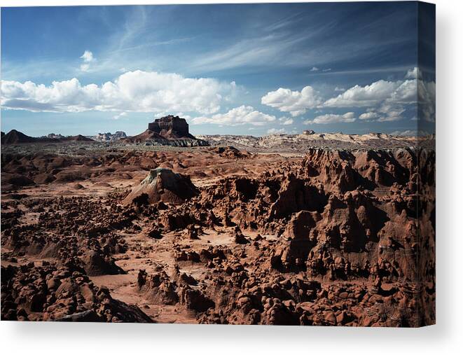 Goblin Valley State Park Canvas Print featuring the photograph Scenic View Goblin Valley State Park Against Sky On Sunny Day by Cavan Images