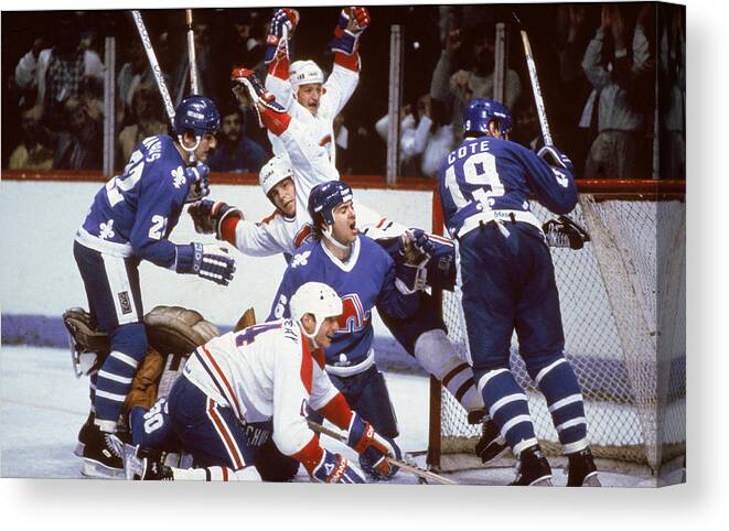 1980-1989 Canvas Print featuring the photograph Scrum At Goal by B Bennett