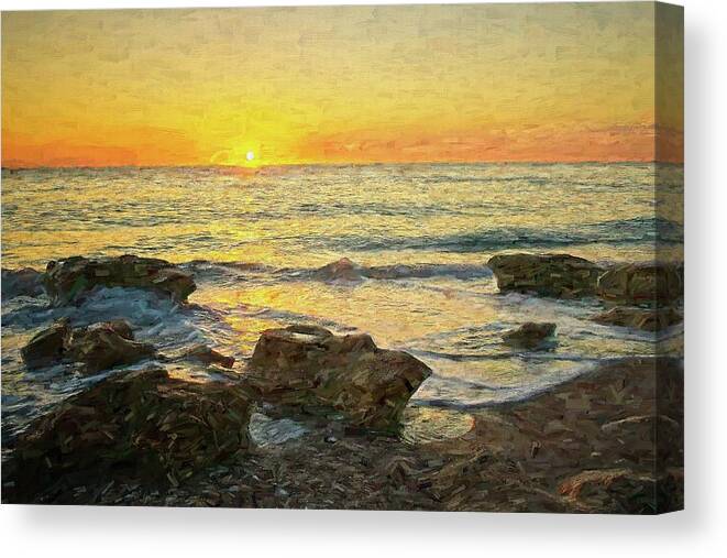 Seascape Canvas Print featuring the digital art Sea Shore Glow by Steve DaPonte