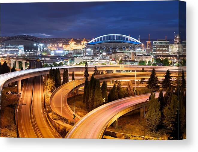 Landscape Canvas Print featuring the photograph Seattle, Washington, Usa Highways by Sean Pavone